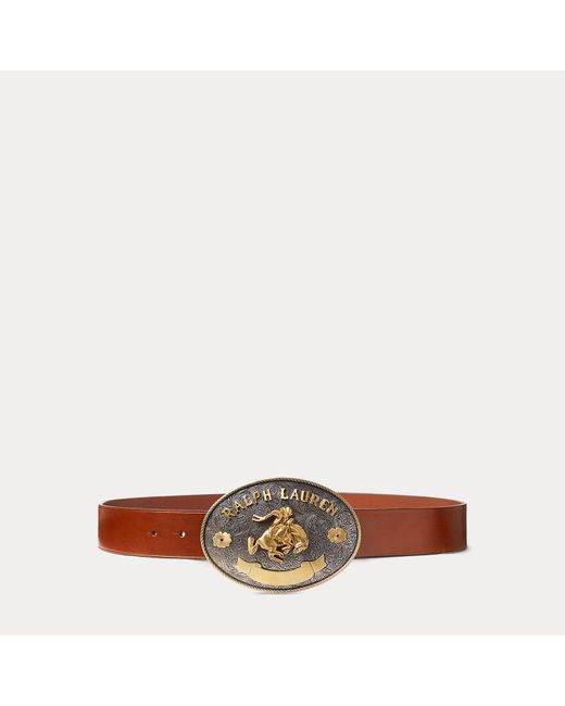 Ralph Lauren Brown Rodeo-Buckle Vachetta Leather Wide Belt