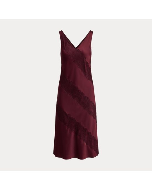 Ralph Lauren Purple Lace-Trim Charmeuse Cocktail Dress