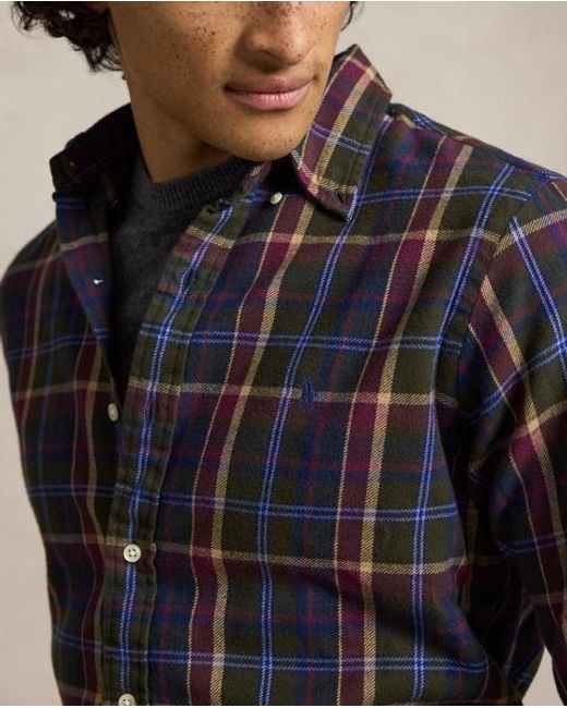 Polo Ralph Lauren Gray Custom Fit Plaid Flannel Shirt for men