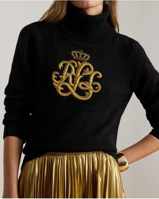 Ralph Lauren Black Rollkragenpullover Mit Gesticktem Logo