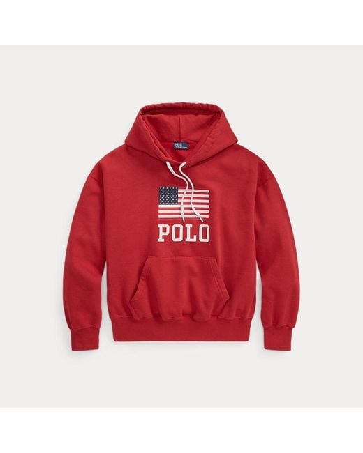 Polo Ralph Lauren Red Übergroßer Fleece-Kapuzenpullover