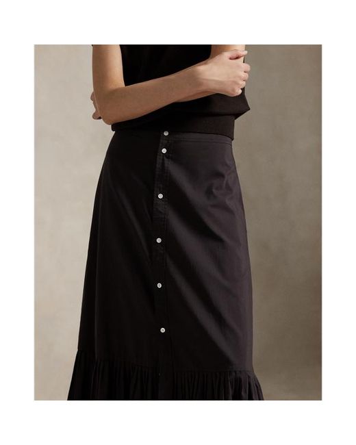 Polo Ralph Lauren Black Ruffled-Hem Cotton-Silk Skirt