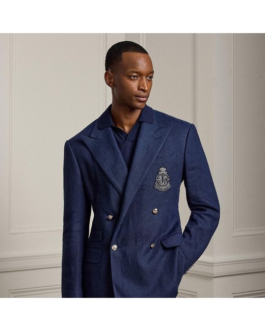 Ralph Lauren Blue Kent Hand-Tailored Linen Suit Jacket for men