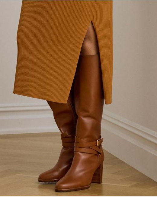 Falda Midi De Tubo Acanalada Ralph Lauren de color Brown