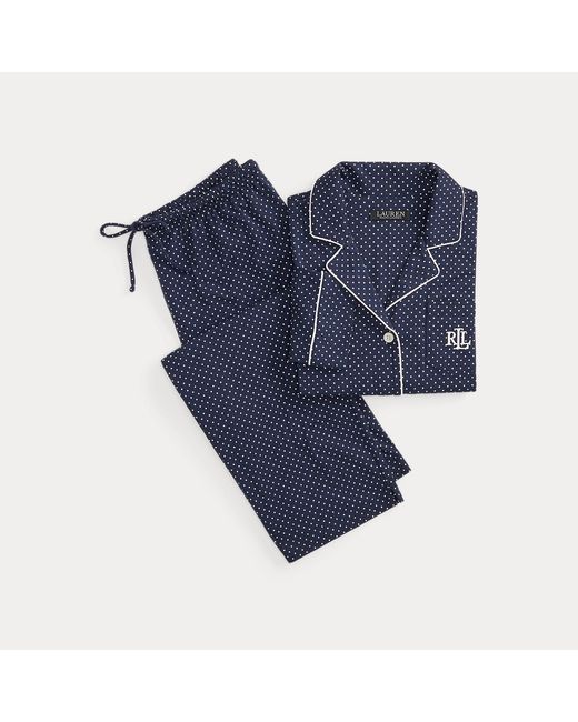 Ralph Lauren Blue Polka-Dot Cotton Jersey Capri Sleep Set