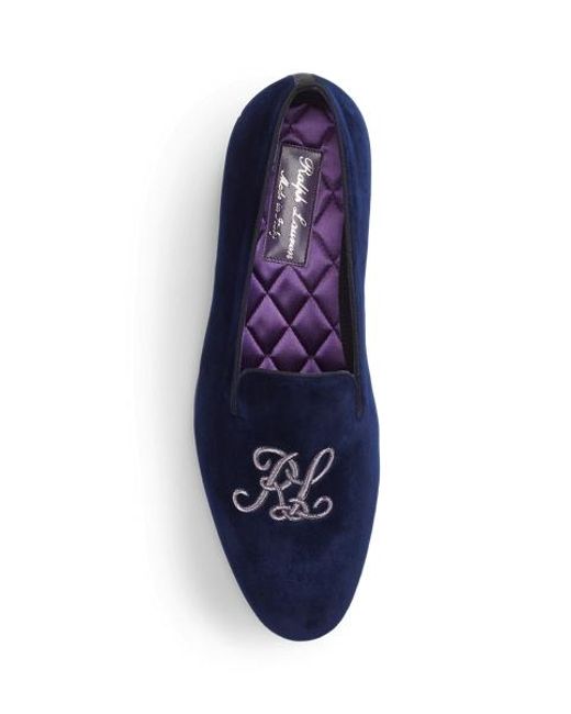 Ralph Lauren Blue Alonzo Bullion Velvet Slipper for men