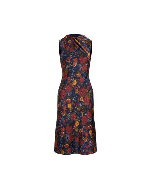 Ralph Lauren Brown Floral Pleated Charmeuse Cocktail Dress