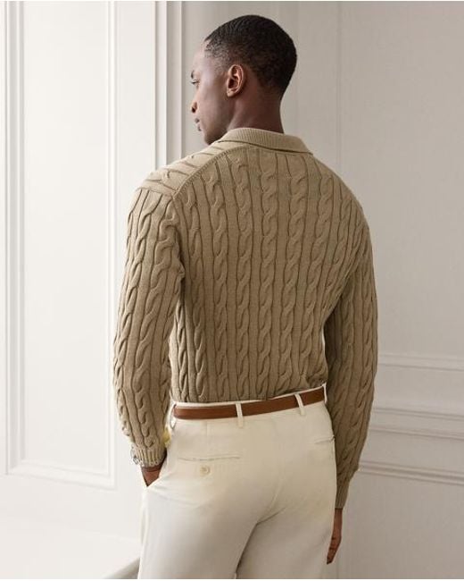 Ralph Lauren Brown Cable-Knit Cotton-Silk Polo Jumper for men