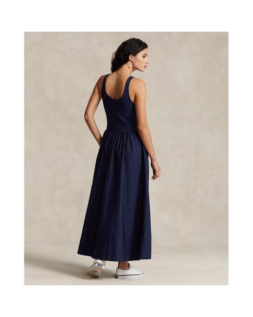 Ralph Lauren Blue Shirred Fit-and-flare Dress