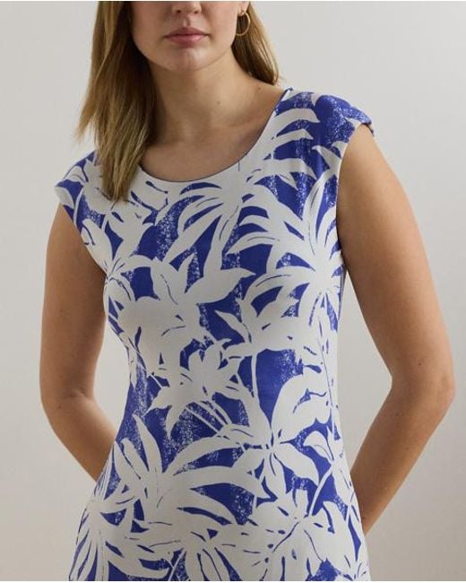 Ralph Lauren Blue Stretchjerseykleid Mit Palmwedel-Druck