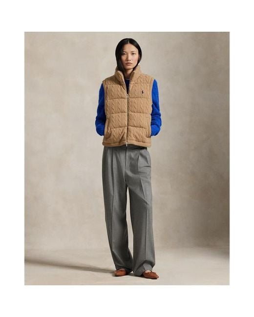 Polo Ralph Lauren Blue Cable-Knit Wool-Cashmere Puffer Gilet