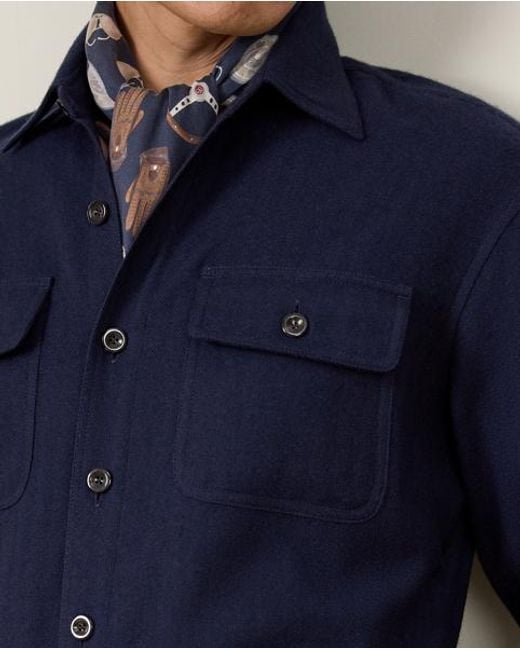 Ralph Lauren Blue Cotton-Cashmere Herringbone Shirt for men