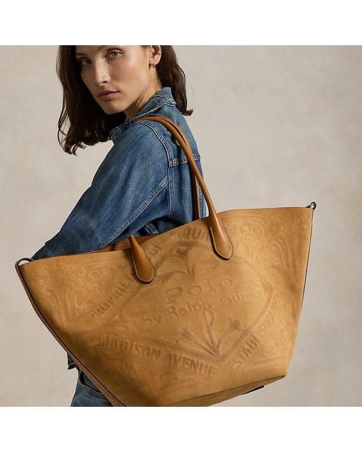 Polo Ralph Lauren Tooled Logo Leather Large Bellport Tote in