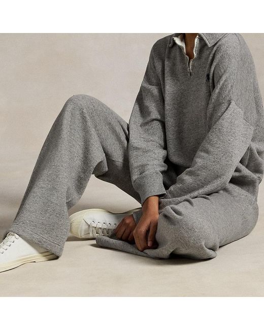 Ralph Lauren Gray Drawstring Fleece Wide-Leg Sweatpant