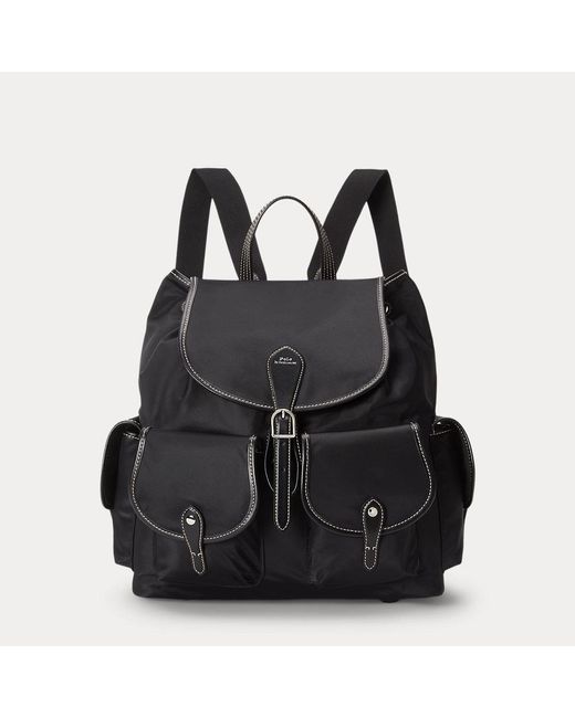 Polo Ralph Lauren Black Leather-trim Nylon Bellport Backpack