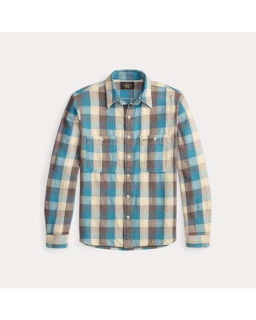 RRL Blue Plaid Twill Workshirt for men
