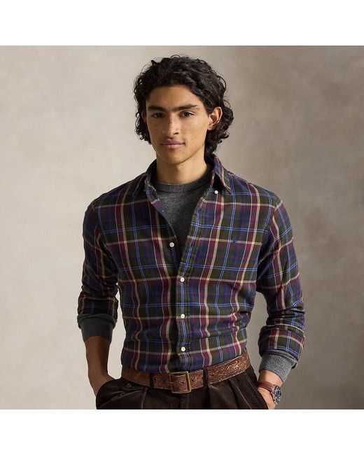 Polo Ralph Lauren Gray Custom Fit Plaid Flannel Shirt for men