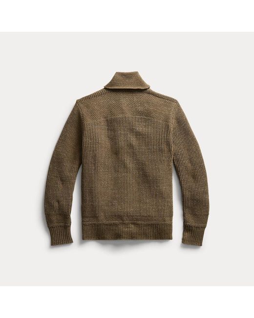 RRL Brown Cotton-wool Shawl-collar Cardigan for men