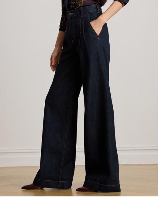 Jean Plissé Taille Haute Jambe Large Ralph Lauren en coloris Blue