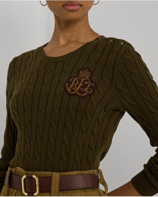 Ralph Lauren Green Baumwollpullover Mit Zopfmuster
