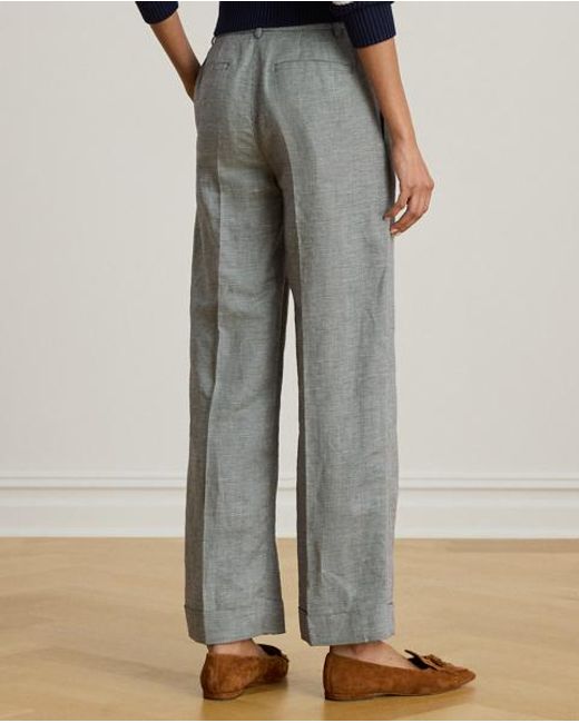 Ralph Lauren Gray Basket-Weave Linen-Blend Cropped Trouser