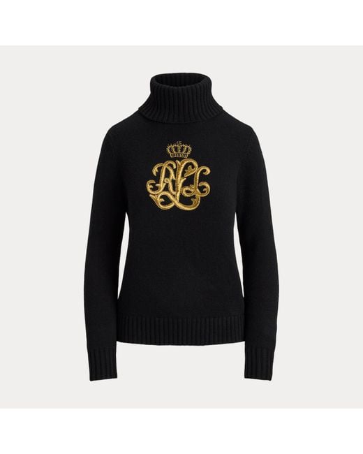 Ralph Lauren Black Rollkragenpullover Mit Gesticktem Logo