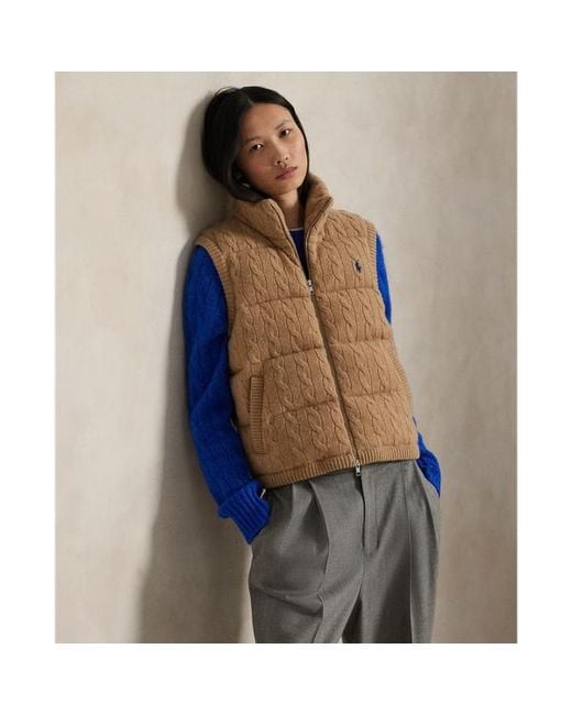 Polo Ralph Lauren Blue Cable-Knit Wool-Cashmere Puffer Gilet