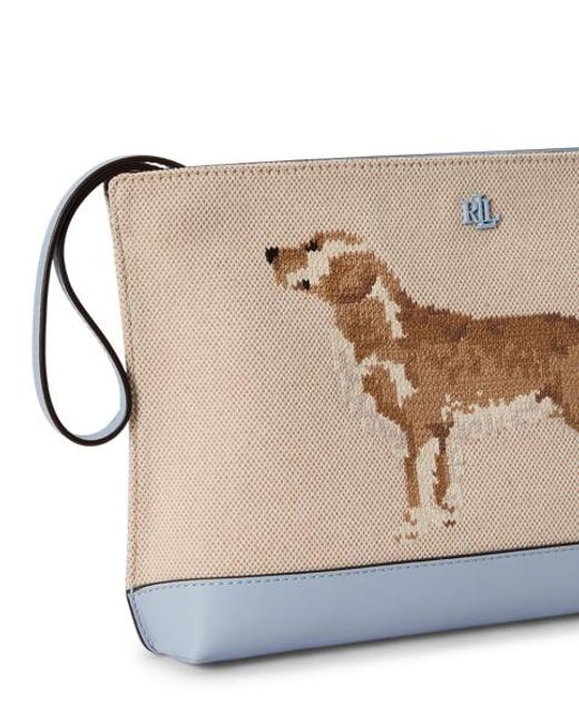 Ralph Lauren Natural Large Dog-Embroidered Canvas Pouch
