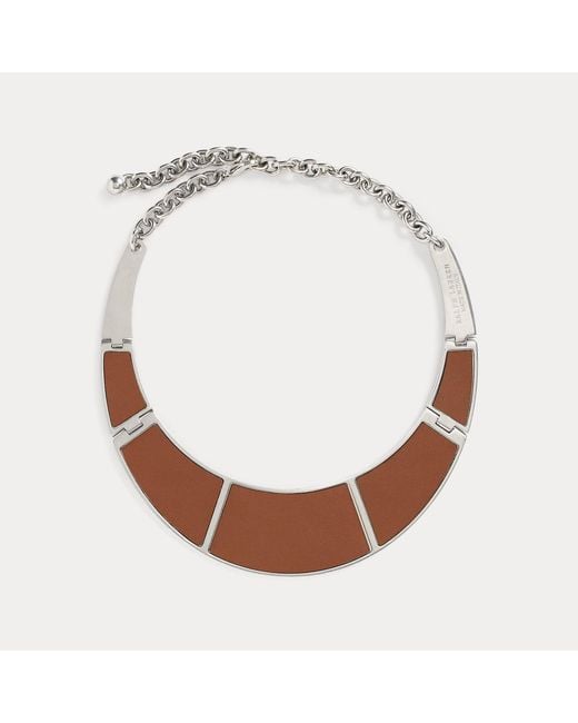 Ralph Lauren Brown Inset-Wood Plaque Necklace
