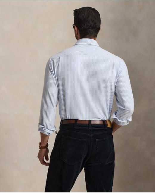 Ralph Lauren Blue Striped Stretch Knit Oxford Shirt for men