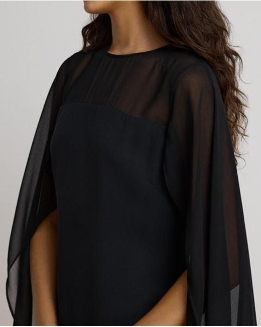 Ralph Lauren Black Georgette Cape Cocktail Dress