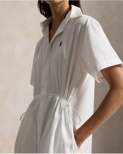 Polo Ralph Lauren White Cotton Drawcord Maxi Shirtdress