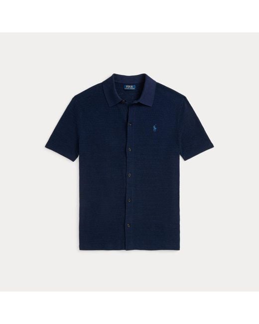 Polo Ralph Lauren Blue Textured Cotton-linen Shirt Jumper for men