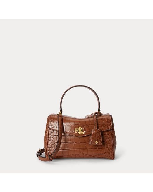 Ralph Lauren Brown Croc-Embossed Small Farrah Soft Satchel