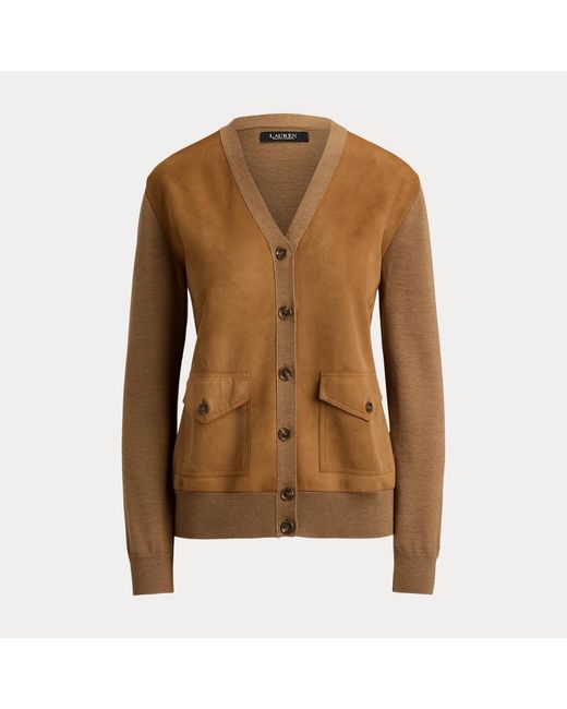 Ralph Lauren Brown Goat-Suede & Wool V-Neck Cardigan