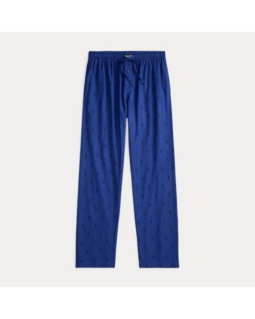 Ralph Lauren Blue Allover Pony Flannel Pajama Pant for men