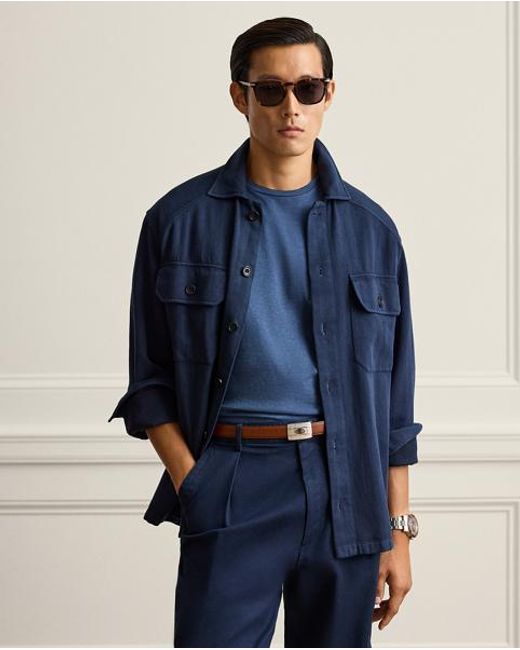 Ralph Lauren Blue Garment-Dyed Cotton-Linen Shirt for men