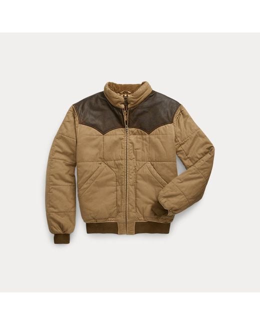 RRL Brown Leather-yoke Quilted Oilcloth Jacket for men