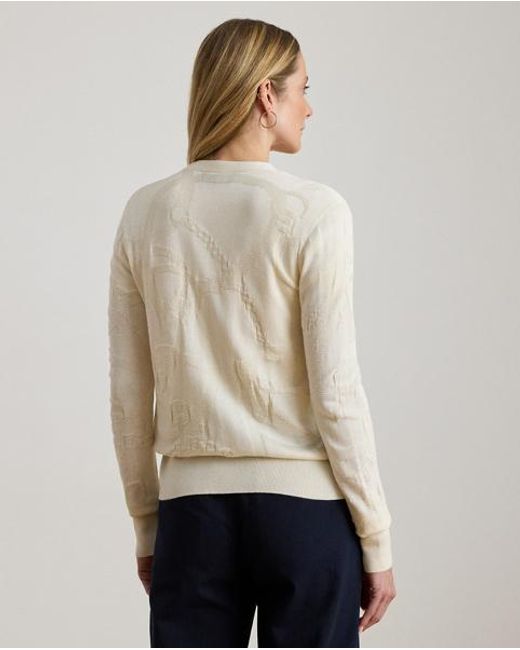 Ralph Lauren Cardigan Met V-Hals En Riemenmotief in het Natural