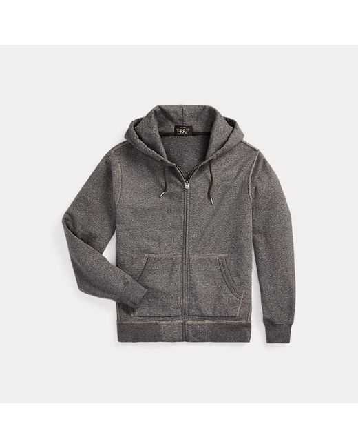 RRL Gray French Terry Full-zip Hoodie for men