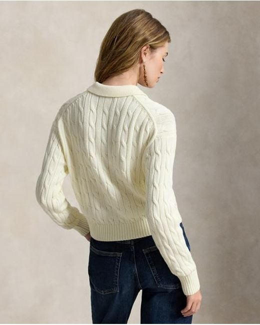 Polo Ralph Lauren Natural Cable Cotton Polo-Collar Cardigan