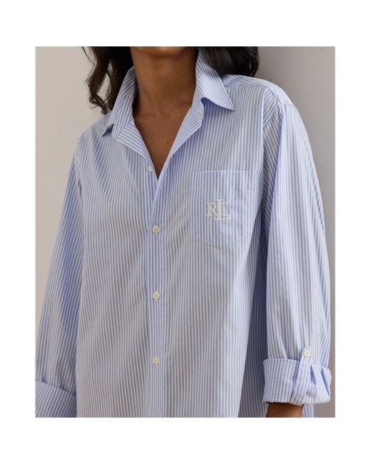 Camicia da notte in popeline di cotone di Ralph Lauren in Blue