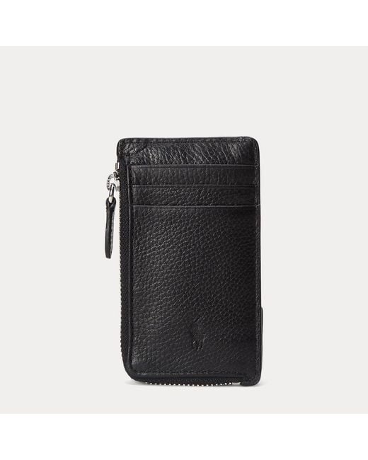 Polo Ralph Lauren Black Pebbled Leather Zip Card Case for men