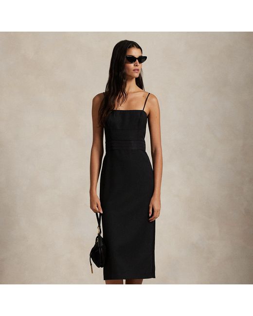 Polo Ralph Lauren Silk-Trim Wool Cocktail Dress in Black | Lyst UK