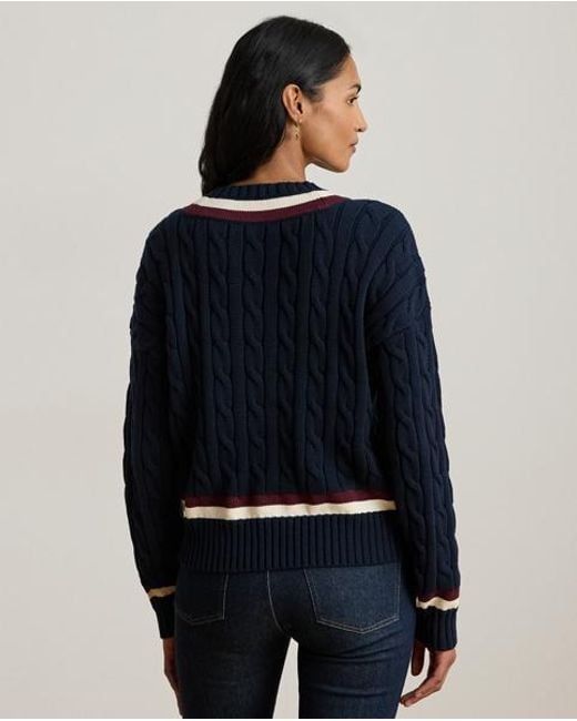 Ralph Lauren Blue Baumwoll-Cricketpullover Mit Zopfmuster