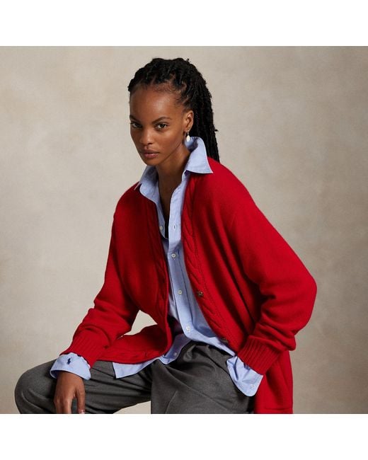 Polo Ralph Lauren Red Cable-Trim Wool-Cashmere Cardigan