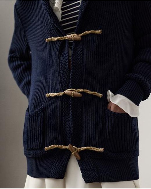 Ralph Lauren Blue Cotton-Silk Shawl-Collar Cardigan