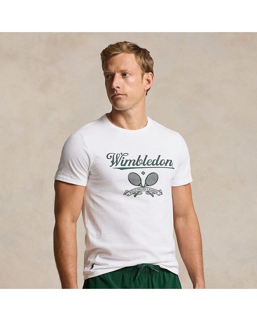 Camiseta Wimbledon Custom Slim Fit Polo Ralph Lauren de hombre de color White