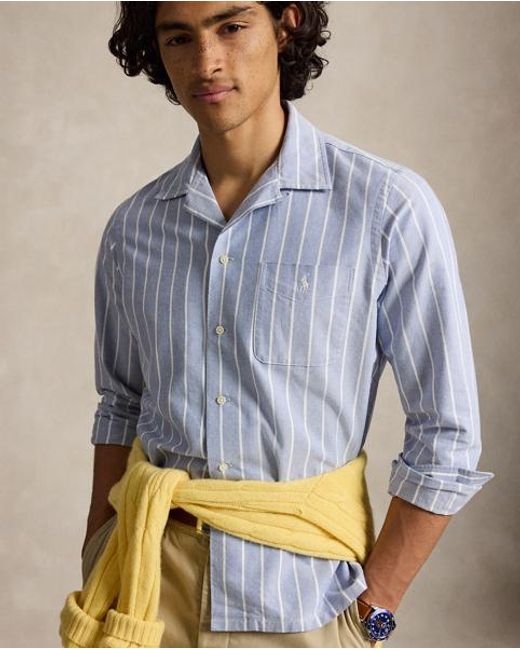 Polo Ralph Lauren Blue Classic Fit Striped Oxford Camp Shirt for men