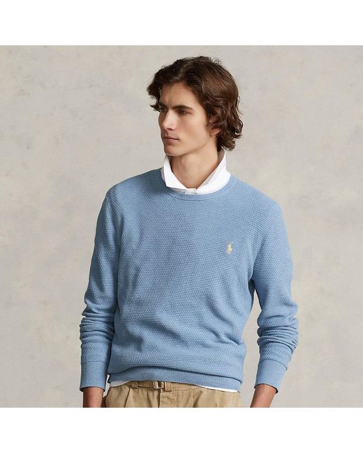 Polo Ralph Lauren Textured Cotton Sweater in Blue for Men | Lyst